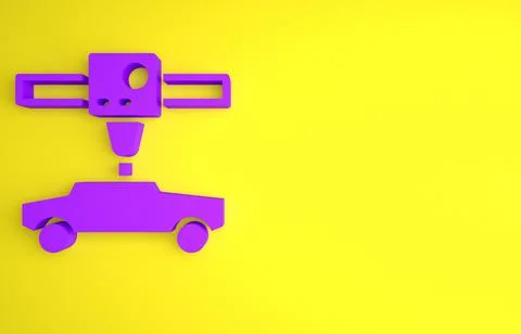 Purple 3D printer car icon isolated on yellow background. 3d printing. Minima Stock Illustration