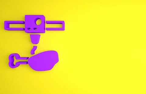 Purple 3D printer chicken leg icon isolated on yellow background. 3d printing Stock Illustration