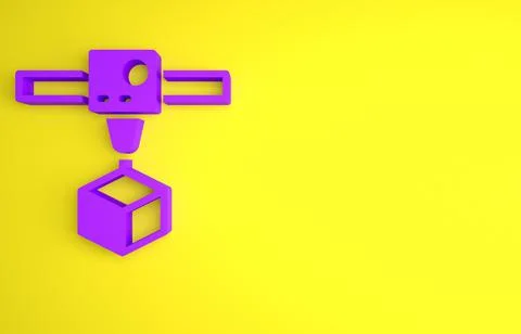 Purple 3D printer cube icon isolated on yellow background. 3d printing. Minim イラスト素材