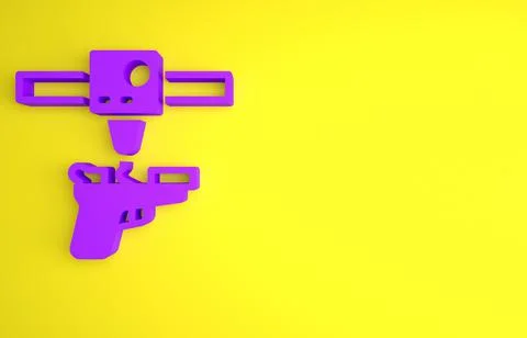 Purple 3D printer gun icon isolated on yellow background. 3d printing. Minima 库存插图