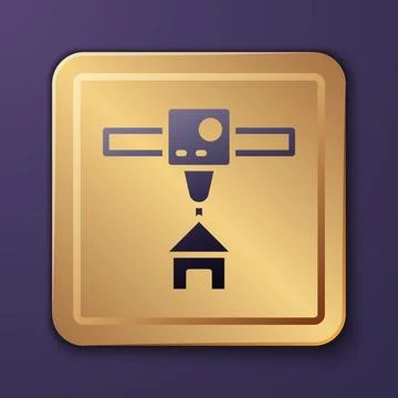 Purple 3D printer house icon isolated on purple background. 3d printing. Gold Stock Illustration
