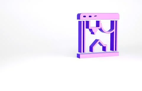 Purple 3D printer icon isolated on white background. Minimalism concept. 3d i Stock Illustration