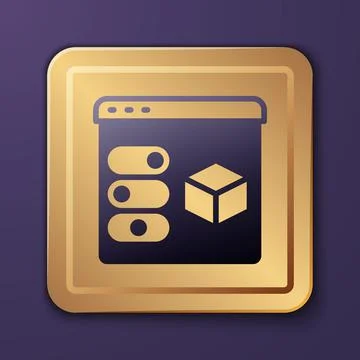 Purple 3D printer icon isolated on purple background. 3d printing. Gold square Stock Illustration