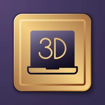 Purple 3D printer icon isolated on purple background. 3d printing. Gold square Illustrazione stock