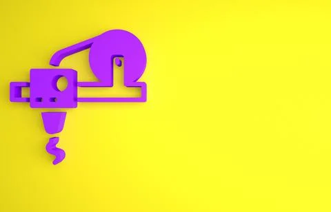Purple 3D printer icon isolated on yellow background. 3d printing. Minimalism Stock Illustration