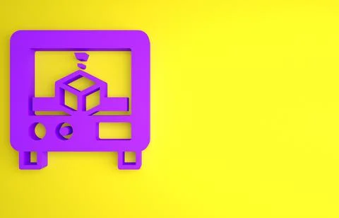 Purple 3D printer icon isolated on yellow background. 3d printing. Minimalism Stock Illustration