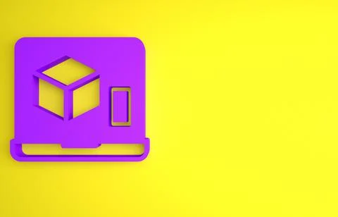 Purple 3D printer icon isolated on yellow background. 3d printing. Minimalism Stock Illustration