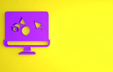 Purple 3D printer software icon isolated on yellow background. 3d printing. M Stock Illustration