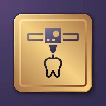 Purple 3D printer tooth icon isolated on purple background. 3d printing. Gold Stock Illustration