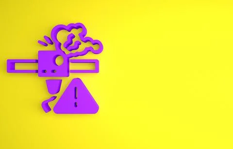 Purple 3D printer warning icon isolated on yellow background. 3d printing. Mi 库存插图