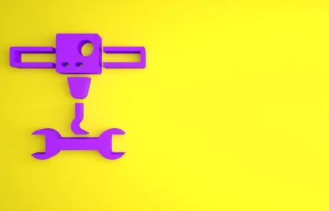 Purple 3D printer wrench spanner icon isolated on yellow background. 3d print Stock Illustration