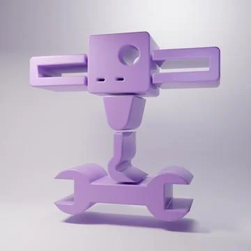 Purple 3D printer wrench spanner icon isolated on grey background. 3d print.. Stock Illustration