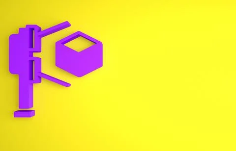 Purple 3D scanner with cube projection icon isolated on yellow background. Mi 스톡 일러스트