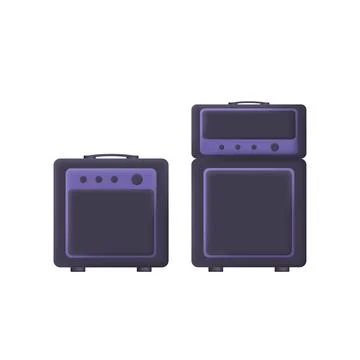 Purple 3d set of guitar amplifiers isolated on white background Stock Illustration