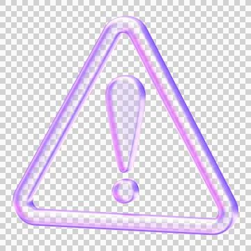 Purple 3D triangular caution icon with translucent glass effect. Serves as .. Stock Illustration