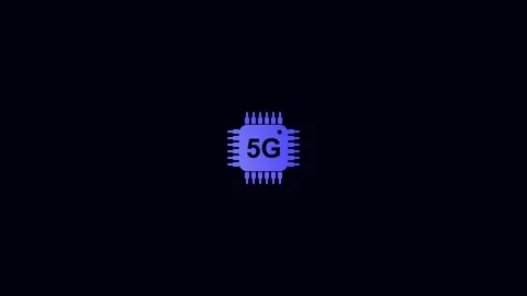 Purple 5G Microchip Icon Centered on Dark animation Background processor symb Stock Footage 321855654