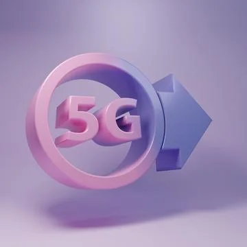Purple 5G new wireless internet wifi connection icon isolated on purple bac.. Stock Illustration