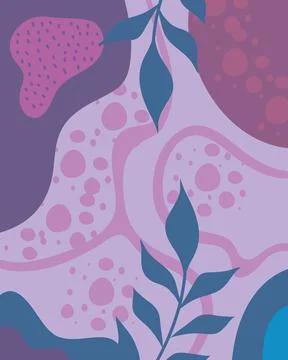 Purple abstrac organic shape with leafs background Stock Illustration