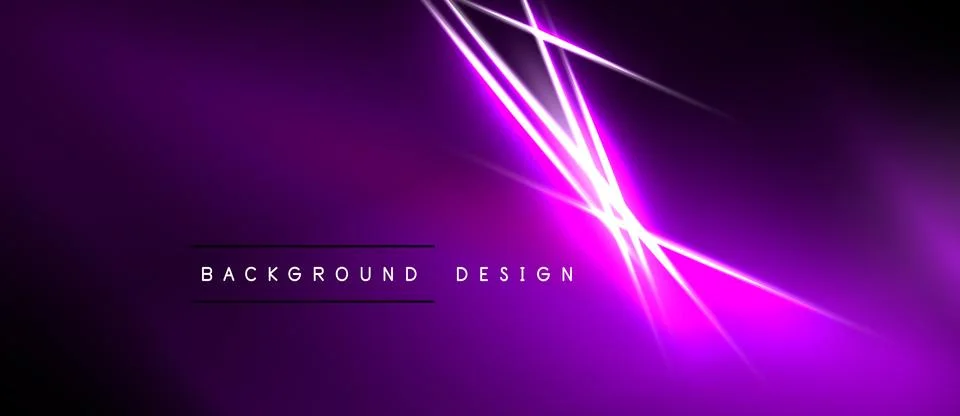 Purple abstract background features bright neon lines converging toward centr Stock Illustration