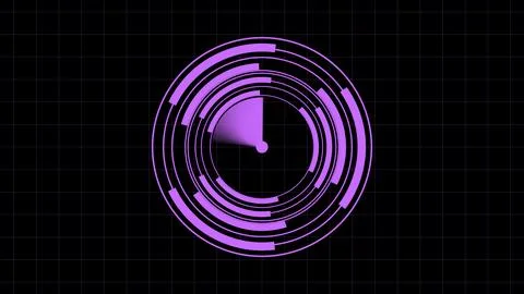 Purple abstract circular radar interface with rotating scan and concentric .. Stock Illustration
