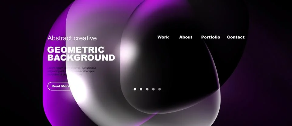 Purple abstract design features flowing shapes, text elements, navigation men Stock Illustration