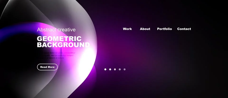 Purple abstract design features flowing shapes, text elements, navigation men Illustrazione stock