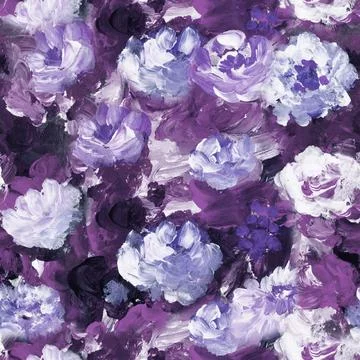 Purple abstract flowers seamless pattern, art painting, creative hand painted Illustrazione stock