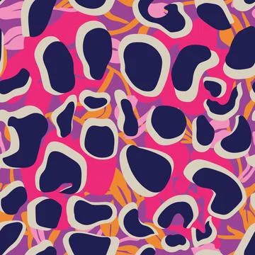 Purple Abstract Leopard Bubbles Brushstroke seamless pattern design 스톡 일러스트