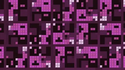 Purple abstract pixelated background. Motion. Mosaic pattern with blinking small Illustrazione stock