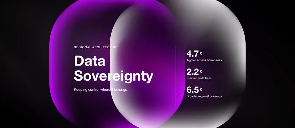 Purple abstract shapes present data sovereignty concept. Text highlights 스톡 일러스트