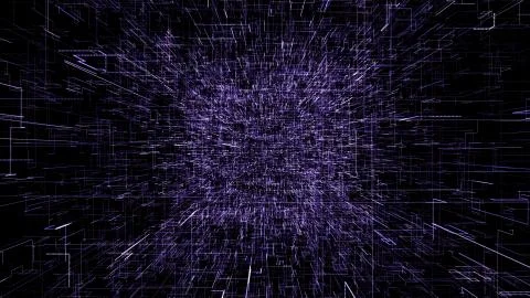 Purple abstract virtual space. 3d illustration flying through digital data イラスト素材