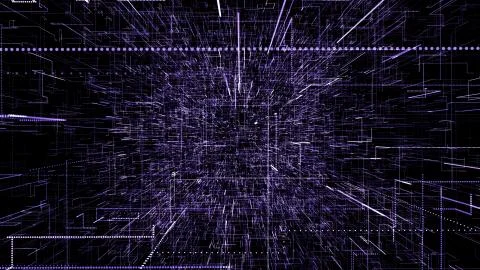 Purple abstract virtual space. 3d illustration flying through digital data Stock Illustration