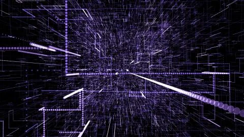 Purple abstract virtual space. 3d illustration flying through digital data イラスト素材