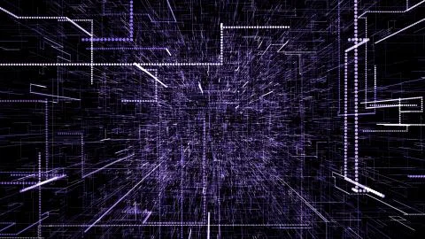 Purple abstract virtual space. 3d illustration flying through digital data Illustrazione stock