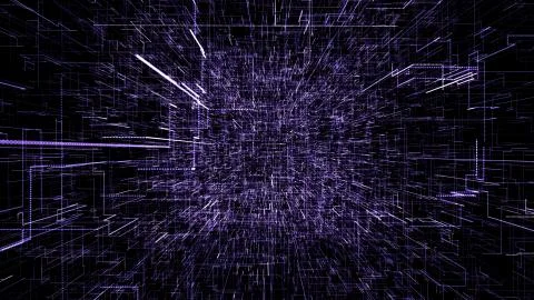 Purple abstract virtual space. 3d illustration flying through digital data Stock Illustration