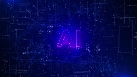 Purple AI digital network background glowing letters, binary rain, geometric Stock Footage 333977962