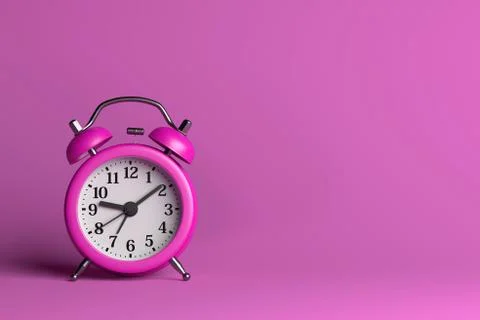 Purple Alarm Clock on Pink Empty Background 3D Illustration Stock Illustration