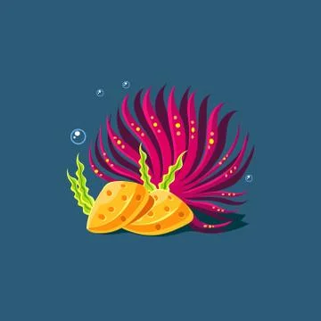 Purple Algae And Rocks Stock Illustration
