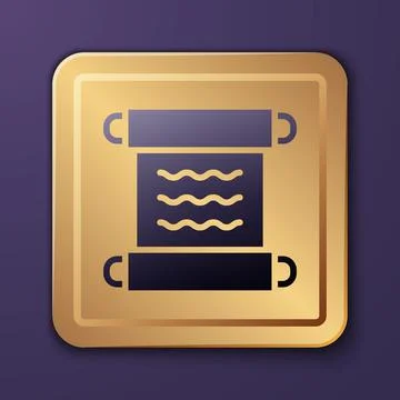 Purple Ancient papyrus scroll icon isolated on purple background. Parchment p Stock Illustration