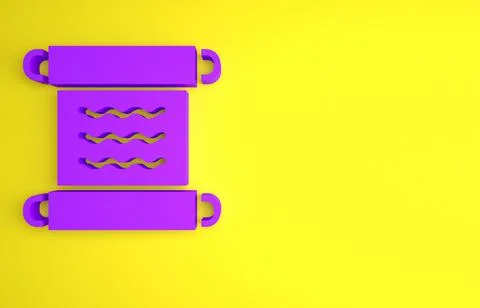 Purple Ancient papyrus scroll icon isolated on yellow background. Parchment p Stock Illustration