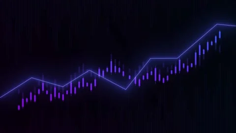 Purple and blue bar chart on dark, showing financial trends. Stock Footage 286411276