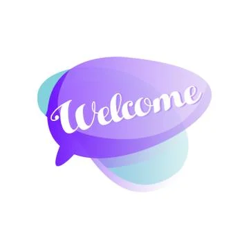 Purple and blue speech bubble with short phrase Welcome . Icon in gradient color イラスト素材