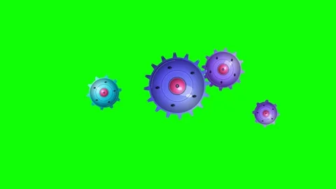 Purple and blue spherical virus microbes drifting on green screen Vídeo Stock 334737294