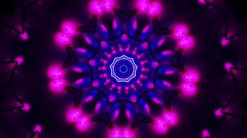 Purple and blue star pattern with lights. Kaleidoscope VJ loop Stock Footage 261671179