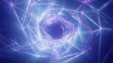 Purple and blue wireframe network ring with glowing connected lines Stock Footage 337890321