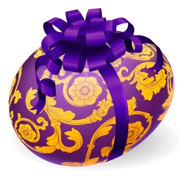 Purple and gold easter egg with bow Stock Illustration