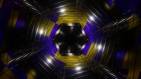 Purple and Gold Hexagonal Mesh Tunnel Background VJ Loop in 4K Stock Footage 252672230