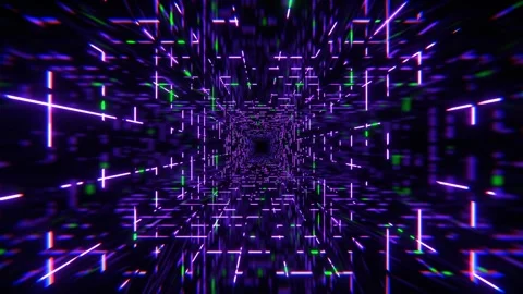 Purple and Green Simple Square Cyber ​​Tunnel Background VJ Loop in 4K Stock Footage 306134980