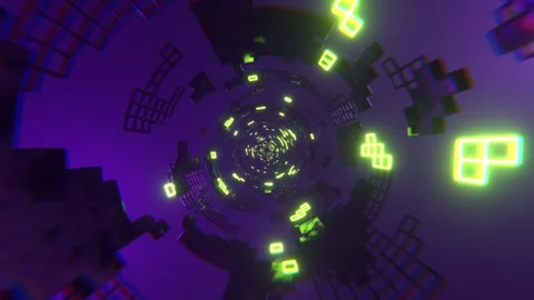 Purple and Light Green Sci-Fi Tunnel Elements Neon Grid Background VJ Loop l Stock Footage 294915368