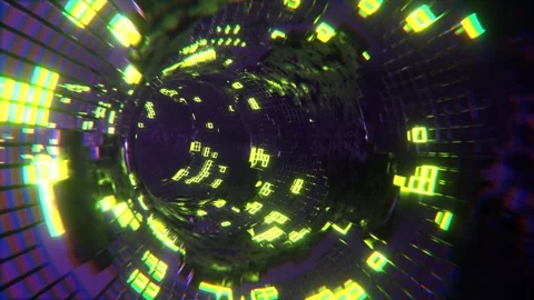Purple and Light Green Sci-Fi Torus Tunnel Elements Neon Grid Background VJ  Stock Footage 294915575